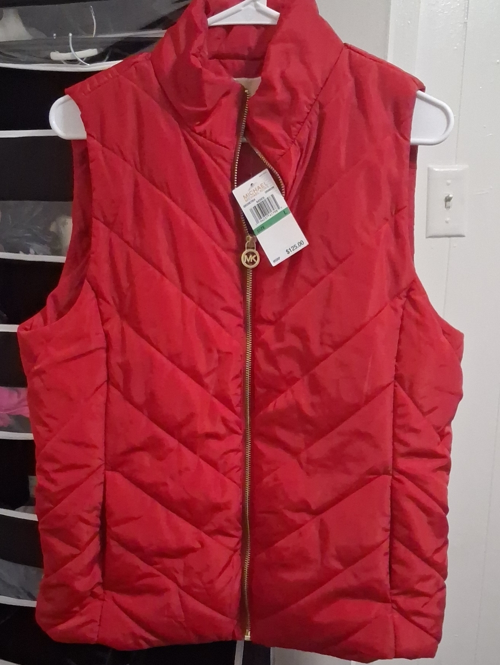 Michael Kors Crimson Puffer Jacket with Gold Hardware